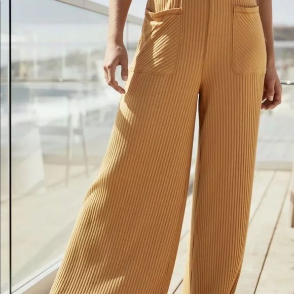 Free People Pants WideLeg Ribbed Soft Ruffle Waist - Picture 3 of 3
